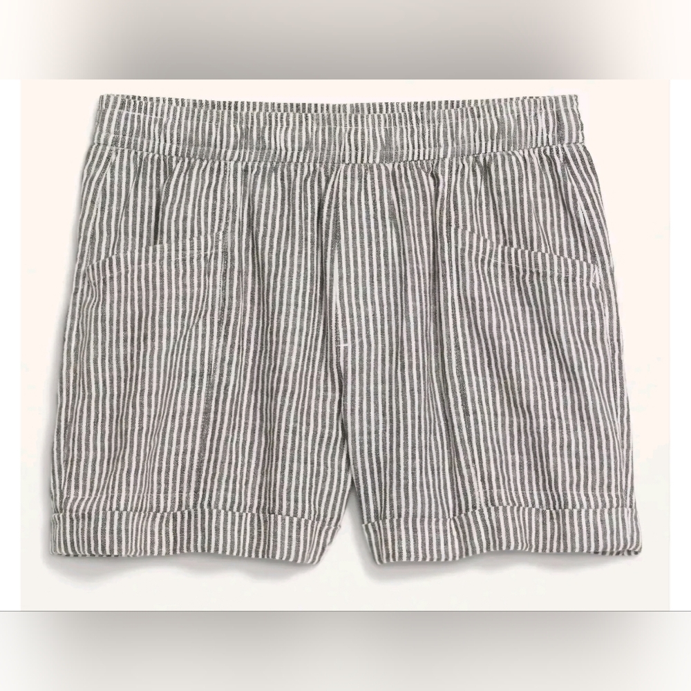 Gray & white striped linen shorts